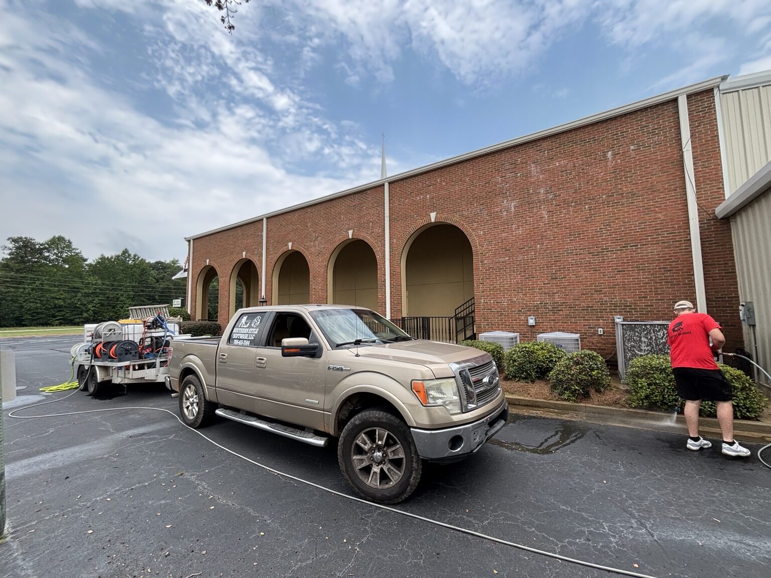 Commercial exterior cleaning at a church and community facility