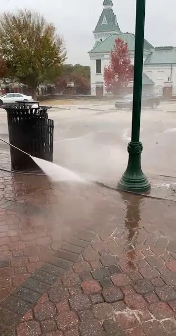 Brick pavers being washed downtown in LaGrange, GA